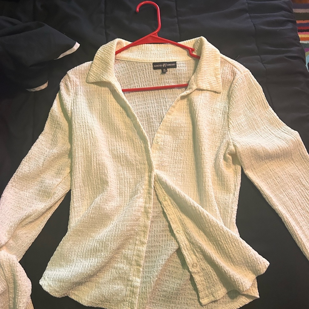 White Fitted Long Sleeve Blouse